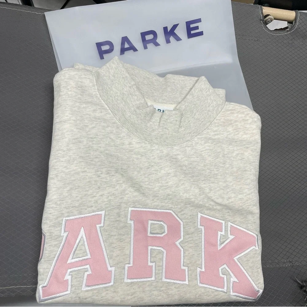 Parke Gray Mock-Neck Sweatshirt with Pink PARKE Lettering - Picture 5 of 7
